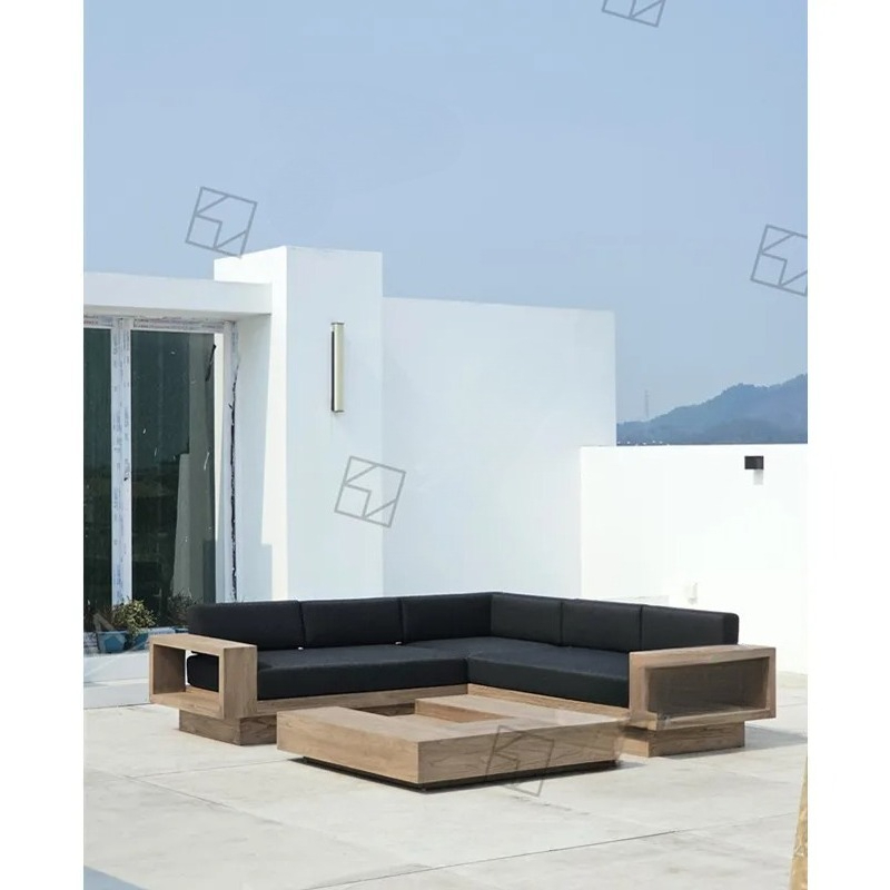 Outdoor Furniture Lounge Set - Modern Garden L-Shaped Sectional Sofas Teak