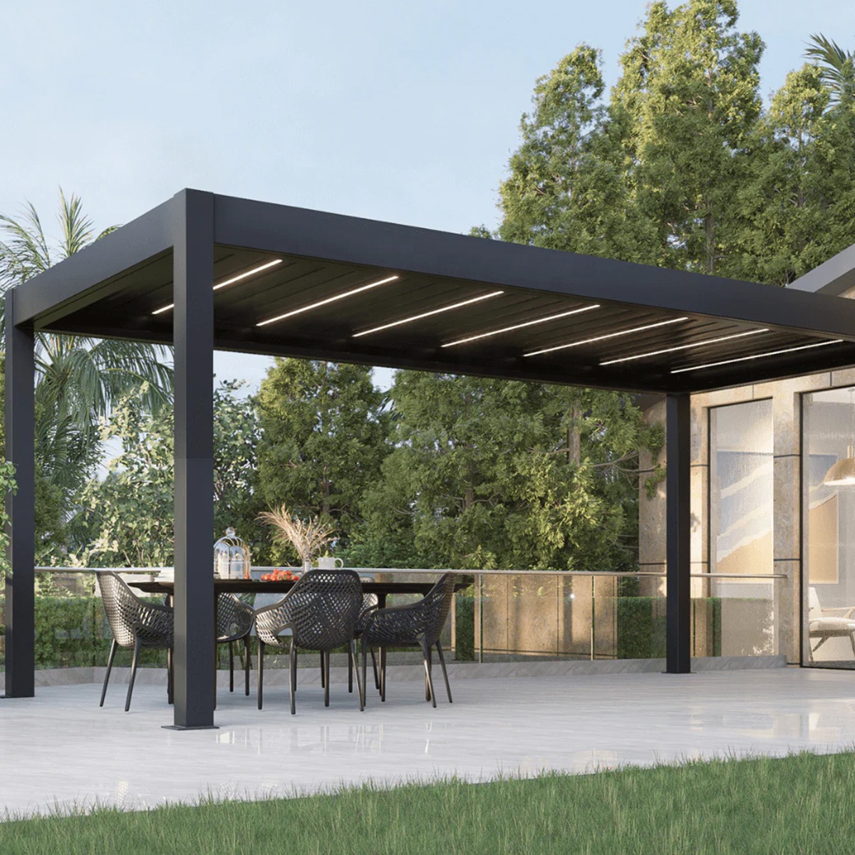 Outdoor Furniture Gazebo - Louvered Aluminum Pergola Adjustable Bioclimatic Gazebo