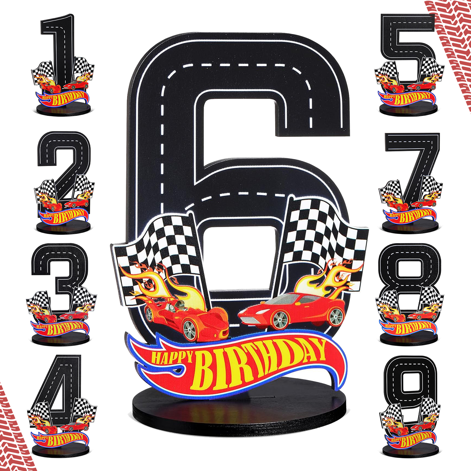Outdoor Furniture Wooden - Race Car 1-9th Birthday Number Sign