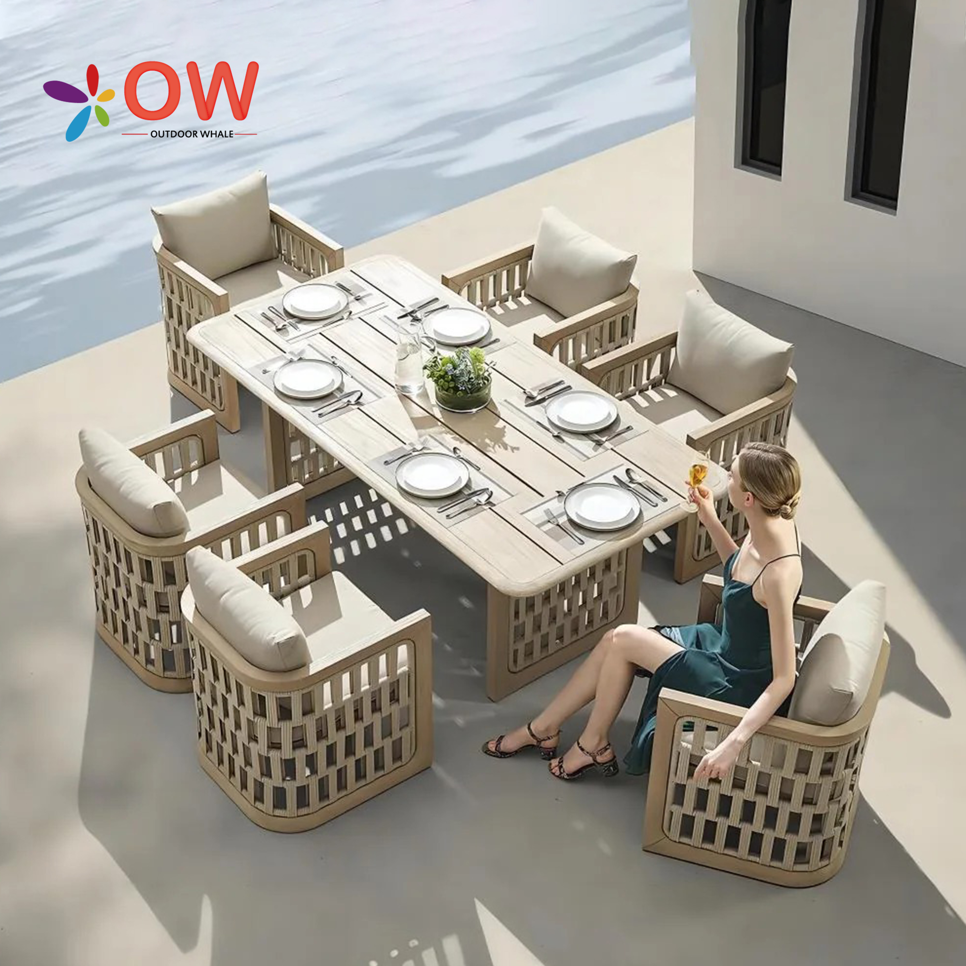 Outdoor Furniture Teak - Modern Dining Table Set For Hotels
