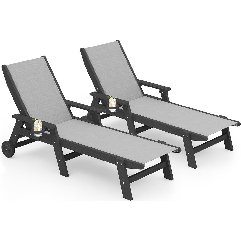 Outdoor Furniture Ofo - Textilene Patio Chaise Lounge Chair Set