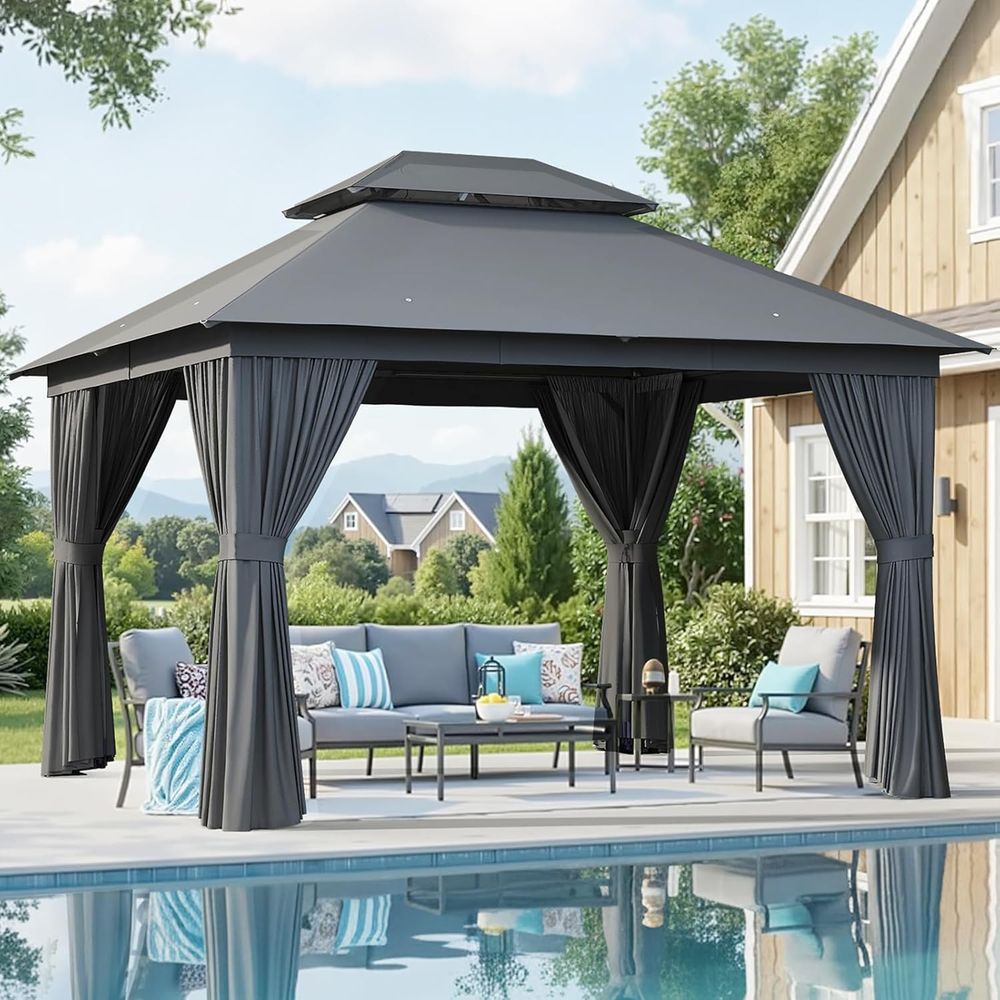 Outdoor Furniture Gazebo - 10x12 Heavy-Duty Metal Gazebo with Double
