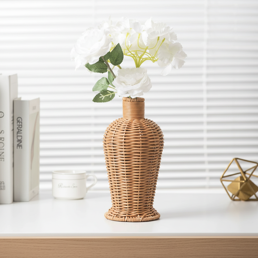 Outdoor Furniture Rh - Plastic Rattan Weave Vase Handmade Artificial