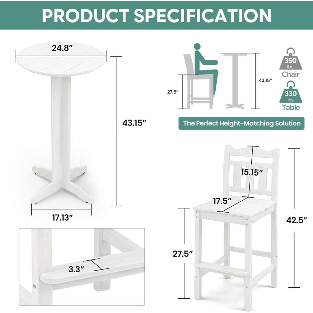 3-Piece Outdoor Bar Set, HDPE  - Outdoor Furniture Ofo 리뷰 및 가격