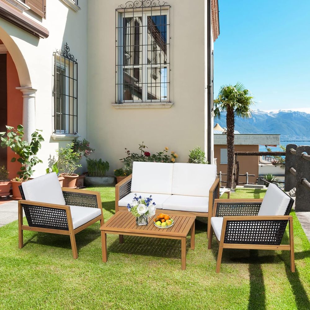 4-Piece Outdoor Wicker Furnitu - Outdoor Furniture Wooden 리뷰 및 가격