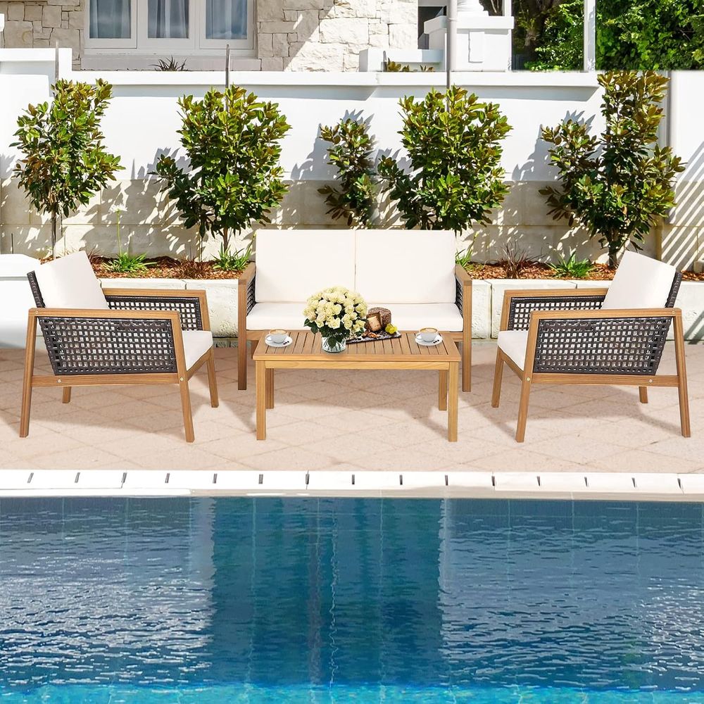 4-Piece Outdoor Wicker Furnitu - Outdoor Furniture Wooden 리뷰 및 가격