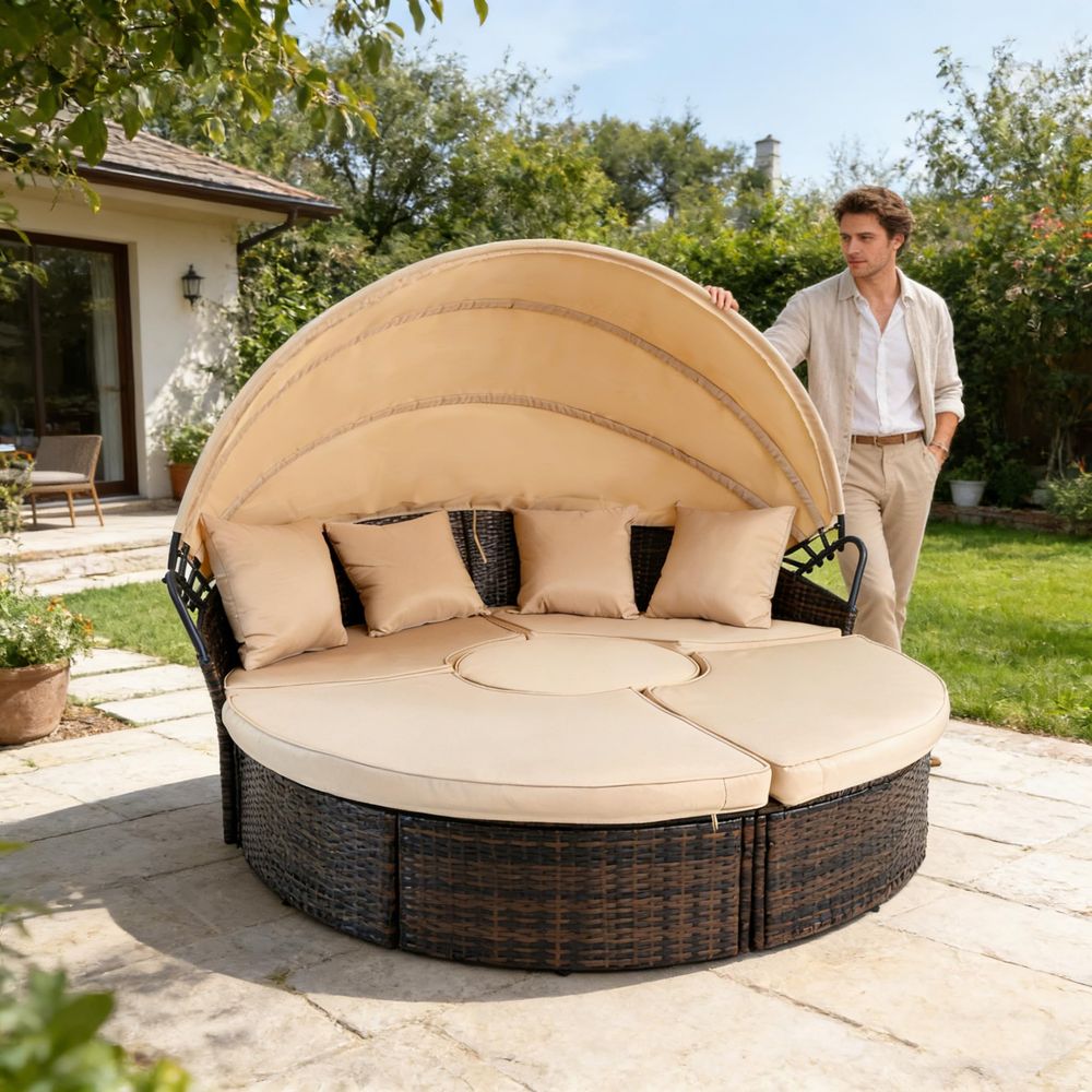 Outdoor Patio Round Daybed wit - Outdoor Furniture Patio 리뷰 및 가격
