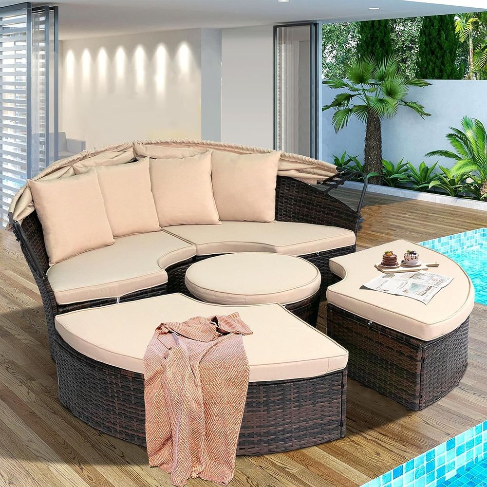 Outdoor Patio Round Daybed wit - Outdoor Furniture Patio 리뷰 및 가격