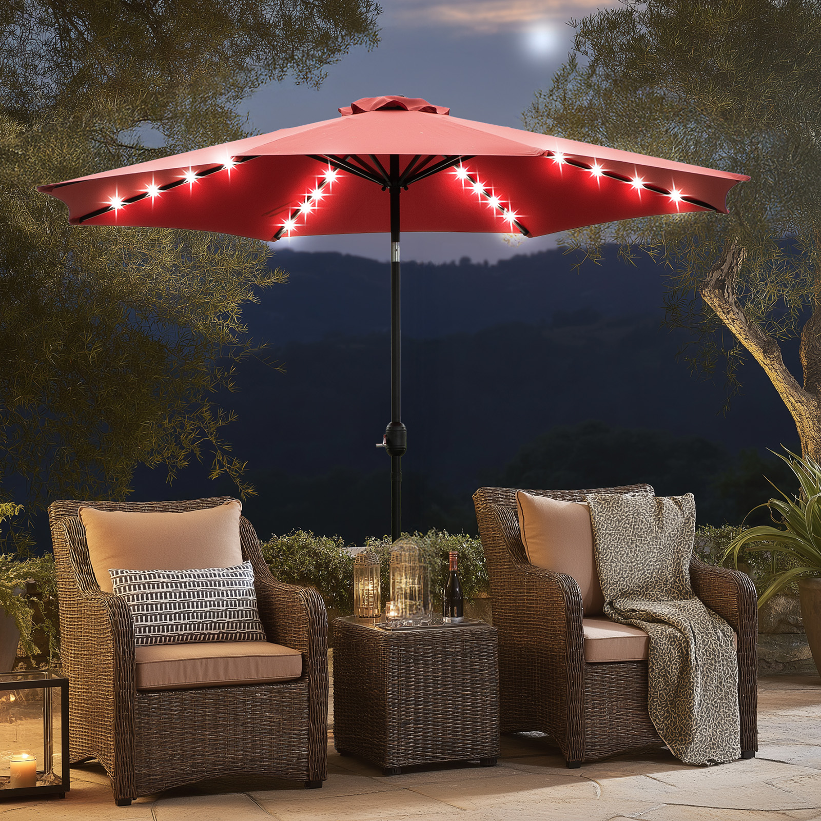 JHK 10FT Solar Patio Umbrella  - Outdoor Furniture Sunbrella 리뷰 및 가격