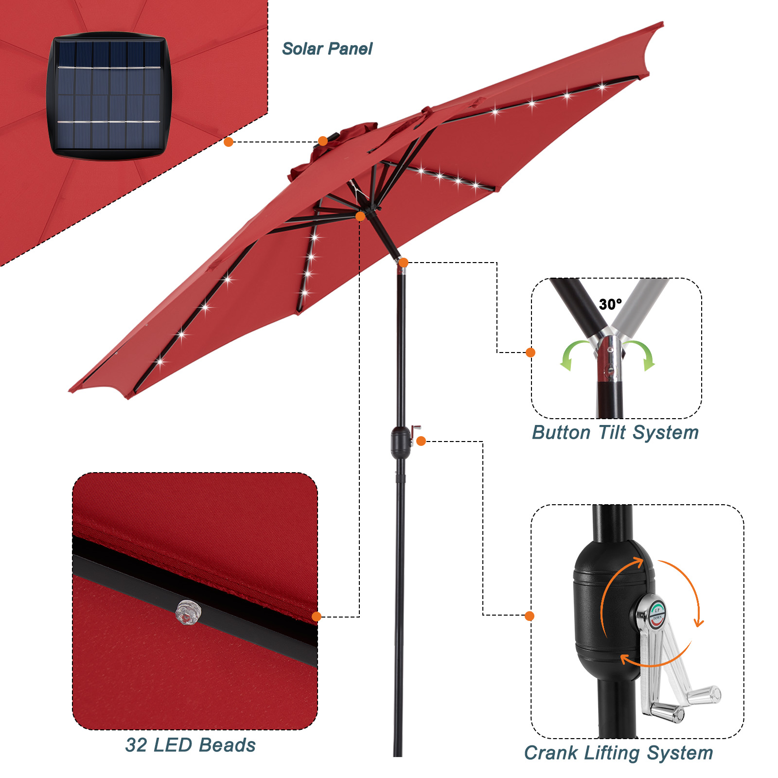 JHK 10FT Solar Patio Umbrella  - Outdoor Furniture Sunbrella 리뷰 및 가격
