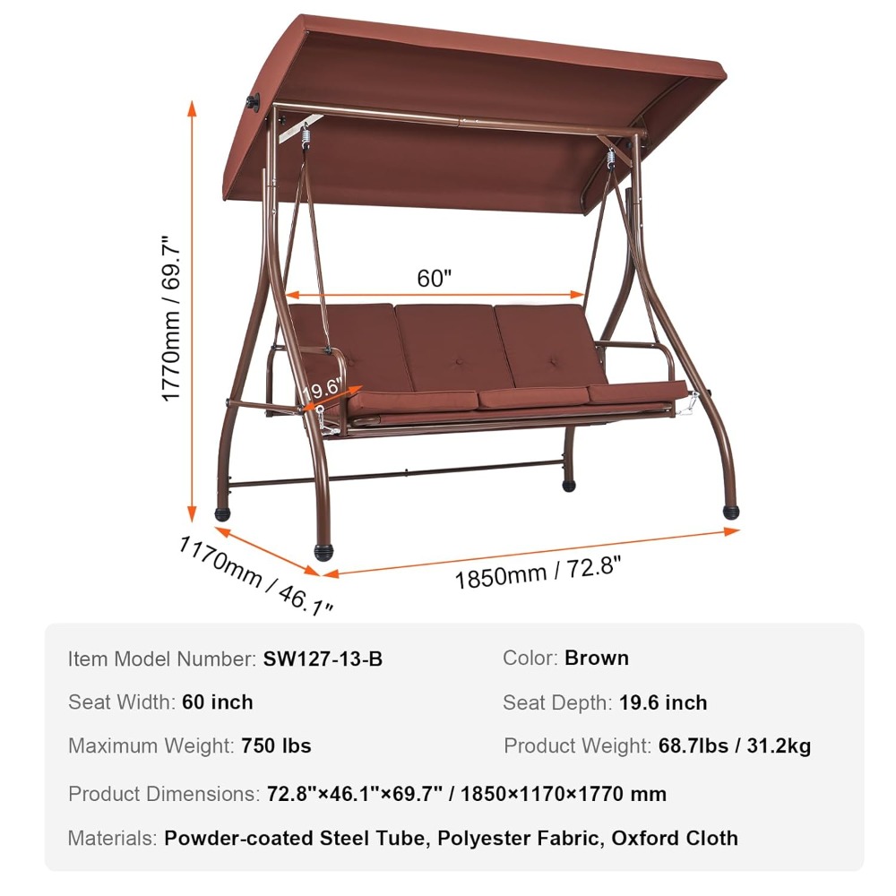 3-Seat Patio Swing Chair, Conv - Outdoor Furniture Sunbrella 리뷰 및 가격